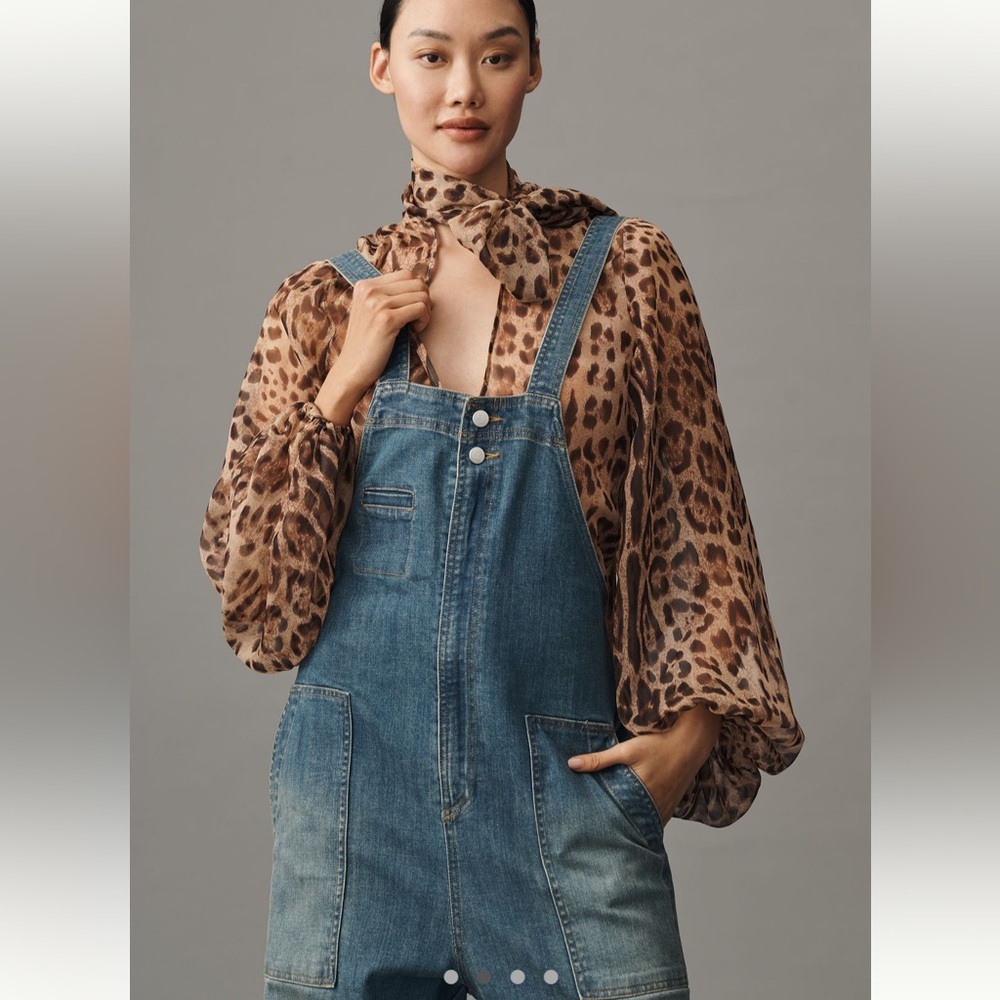 NWT  Anthro barrel leg Blue Denim Overalls - Picture 2 of 8